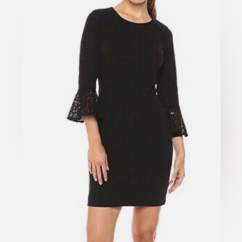 Tommy Black Dress With Lace And Bell Sleeves